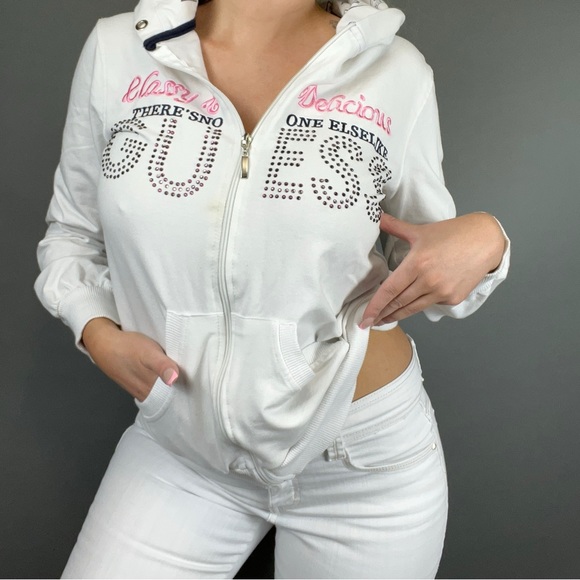Guess Tops - ❌SOLD❌ Guess *STAINED* Y2K White Zip Hoodie